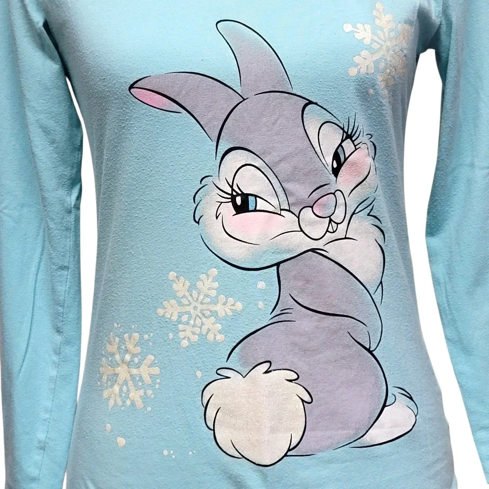 Disney Bambi Thumper Pajama Top Womens Sz S 4/6‎ Blue Snowflake Winter Christmas - Picture 2 of 5